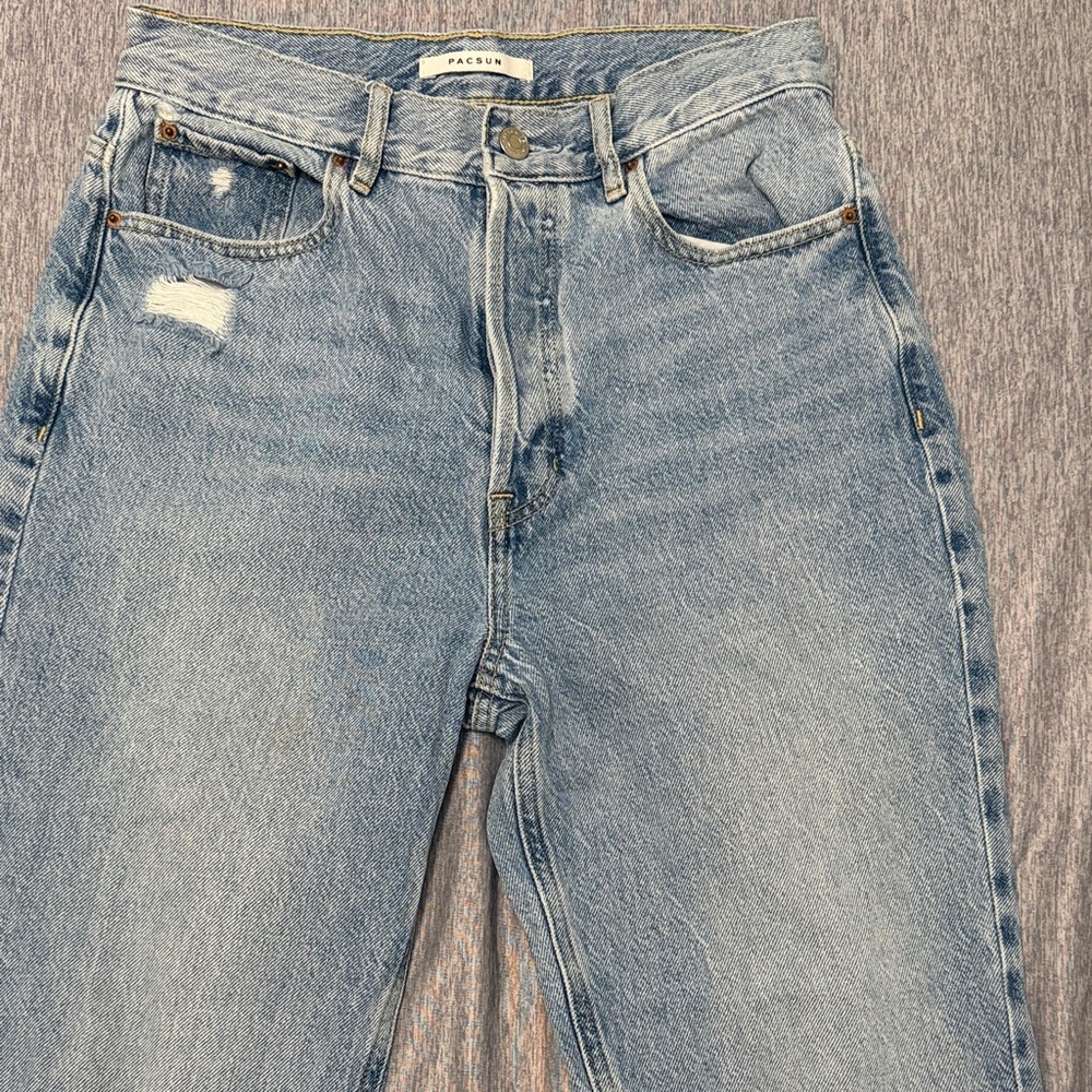 PacSun Light Blue Ultra High Rise Slim Jeans with Yellow Stitching